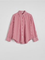 Koszula oversize z bawełny - czerwony. Czerwone koszule damskie Reserved, l, bez wzorów, z bawełny, bez kołnierzyka, bez ramiączek. W wyprzedaży za 59.99 zł.