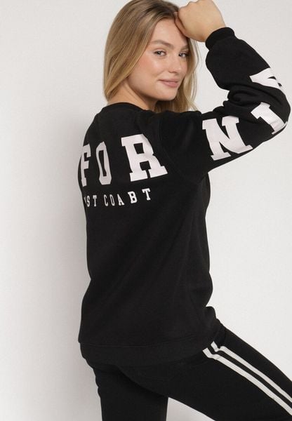 Czarna Ocieplana Bluza z Bawełną i Napisem z Tyłu Fezanda. Czarne bluzy damskie Born2be, l, bez wzorów, z bawełny, bez kaptura. Za 69.99 zł.