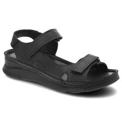 Sandały damskie Kampa, miękka skórzana cholewka regulowane paski na rzep zapewniające dopasowanie, czarne, K192. Czarne paski damskie KAMPA, bez wzorów, ze skóry, klasyczne. Za 175.00 zł.