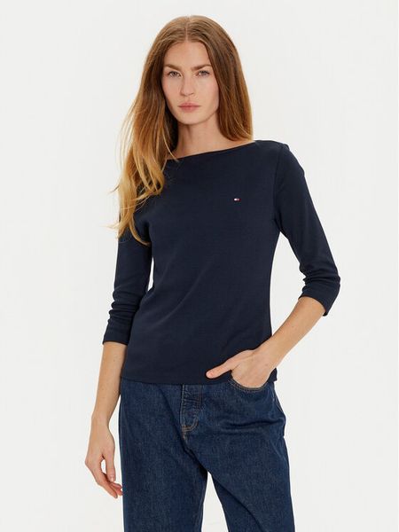 Tommy Hilfiger Bluzka New Cody WW0WW40589 Granatowy Slim Fit. Niebieskie bluzki damskie Tommy Hilfiger, xxs, bez wzorów, z bawełny, bez kołnierzyka, bez ramiączek. Za 289.99 zł.