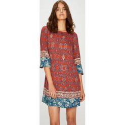 Desigual - Sukienka. Brązowe sukienki damskie Desigual, z materiału, casualowe, z okrągłym kołnierzem. W wyprzedaży za 369.90 zł.