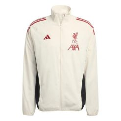 Kurtka treningowa Prematch Liverpool FC 2025/26. Białe kurtki męskie Adidas, l, bez wzorów, z materiału, eleganckie, bez kaptura. Za 326.00 zł.