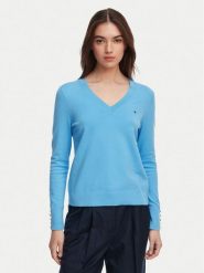 Tommy Hilfiger Sweter WW0WW40098 Niebieski Regular Fit. Niebieskie swetry damskie Tommy Hilfiger, l, bez wzorów, z syntetyku, bez kołnierzyka, bez ramiączek, bez kaptura. Za 409.99 zł.