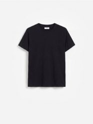T-shirt slim z bawełny pima - czarny. Czarne t-shirty męskie Reserved, l, bez wzorów, z bawełny, bez kołnierzyka. Za 79.99 zł.
