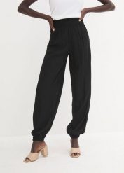 Spodnie palazzo z lejącej wiskozy. Czarne spodnie materiałowe damskie bonprix, bez wzorów, z wiskozy. Za 109.99 zł.