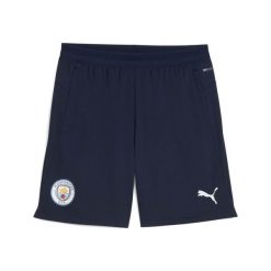 Szorty Puma MCFC. Niebieskie krótkie spodenki sportowe męskie Puma, bez wzorów, do piłki nożnej. Za 249.50 zł.