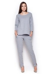 Szara Komfortowa Bluza z Rękawem 3/4 ze Złotymi Suwakami. Szare bluzy damskie Figl, l, bez wzorów, z bawełny, bez kaptura. Za 189.00 zł.