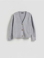 Wełniany kardigan - jasnoszary. Szare kardigany damskie Reserved, l, bez wzorów, z wełny. Za 199.99 zł.