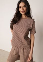 Brązowy Klasyczny T-shirt z Bawełny o Prostym Kroju Phemeni. Brązowe bluzki damskie Born2be, l, bez wzorów, z bawełny, eleganckie, bez kołnierzyka, bez ramiączek. Za 59.99 zł.