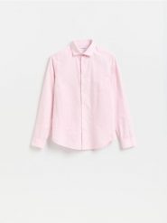 Koszula slim z bawełny egipskiej - pastelowy róż. Czerwone koszule męskie Reserved, l, bez wzorów, z bawełny, bez kołnierzyka, bez ramiączek. Za 139.99 zł.