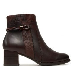Botki Tamaris. Brązowe botki damskie Tamaris, bez obcasa, na słupku, bez zapięcia. Za 509.99 zł.
