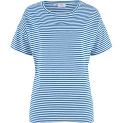 Szeroki shirt w paski, krótki rękaw bonprix lazurowo-biały w paski. Bluzki damskie marki bonprix. Za 29.99 zł.