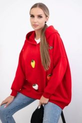 Bluza ocieplana z motywem truskawek czerwona. Czerwone bluzy damskie KESI, l, bez wzorów, z bawełny, bez kaptura. Za 313.67 zł.