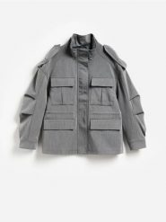 Kurtka cargo oversize - ciemnoszary. Szare kurtki damskie Reserved, l, bez wzorów, z tkaniny, bez kaptura. Za 379.99 zł.