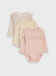 Bawełniane body z motywem kwiatowym i falbanami 3 pack - różowy. Czerwone body niemowlęce Sinsay, bez wzorów, z bawełny, bez ramiączek. Za 35.99 zł.