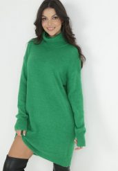 Zielona Sukienka Wełniana Oversize z Golfem Heire. Zielone sukienki damskie Born2be, na co dzień, s, bez wzorów, z wełny, eleganckie, bez kołnierzyka, bez ramiączek, mini, kopertowe. Za 169.99 zł.