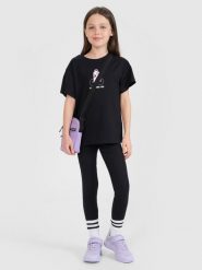 4F Legginsy dzianinowe dziewczęce - czarne 122 (6-7 lat). Czarne legginsy dla dziewczynek 4f, bez wzorów, z bawełny. W wyprzedaży za 29.99 zł.