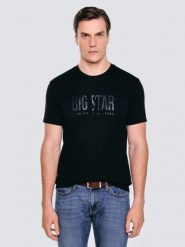 Koszulka męska z logo BIG STAR czarna Melsar 906. Czarne t-shirty męskie Big Star, l, bez wzorów, z dzianiny, retro, bez kołnierzyka. Za 99.99 zł.