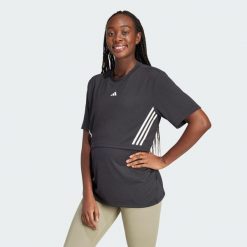 Koszulka Maternity. Czarne koszulki sportowe damskie Adidas, l, bez wzorów, sportowe, bez kołnierzyka. W wyprzedaży za 178.45 zł.