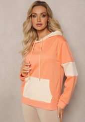 Pomarańczowa Oversizowa Bluza Typu Kangurka z Szeroką Kieszenią i Kapturem Iretha. Brązowe bluzy damskie Renee, l, bez wzorów, z kapturem. Za 44.99 zł.