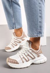 Ciemnobeżowe Sneakersy z Ozdobnymi Wstawkami i Tłoczoną Podeszwą Adlenavia. Brązowe obuwie sportowe damskie Born2be, bez wzorów. Za 109.99 zł.
