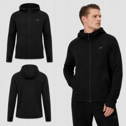 BLUZA MĘSKA 4F DRESOWA ROZPINANA Z KAPTUREM SPORTOWA KOLOR CZARNY. Czarne bluzy męskie 4f, l, bez wzorów, z dresówki, z kapturem. Za 147.00 zł.