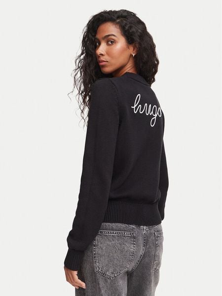 HUGO Sweter Saje 50564300 Czarny Regular Fit. Czarne swetry damskie Hugo, xs, bez wzorów, bez kołnierzyka, bez ramiączek, bez kaptura. Za 484.99 zł.