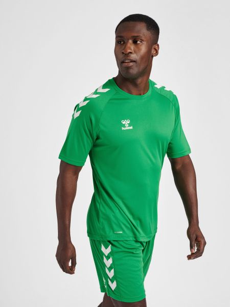 Koszulka Hummel Core Poly. Zielone koszulki sportowe męskie Hummel, m, bez wzorów, z poliamidu, bez kołnierzyka, bez ramiączek, do piłki ręcznej. Za 77.00 zł.