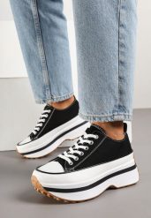 Czarne Trampki na Platformie pod Kostkę Faloniela. Czarne trampki i tenisówki damskie Renee, bez wzorów, z jeansu, eleganckie, bez zapięcia. Za 74.99 zł.