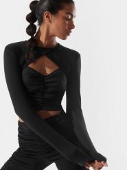 4F Longsleeve crop-top z materiałów z recyklingu damski 4F x Anna Lewandowska L. Czarne koszulki sportowe damskie 4f, l, bez wzorów, z dzianiny, bez kołnierzyka, bez ramiączek. Za 129.99 zł.