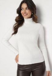 Jasnobeżowy Golf Klasyczny z Prążkowanego Materiału Eridaria. Brązowe swetry damskie Born2be, m, z aplikacjami, z jeansu, eleganckie, bez kołnierzyka, bez ramiączek, długie, bez kaptura. Za 39.99 zł.