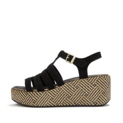 Damskie sandały na koturnie FitFlop PlatFForms. Czarne sandały damskie FIT FLOP, bez wzorów, bez obcasa, na koturnie, bez zapięcia. Za 678.50 zł.