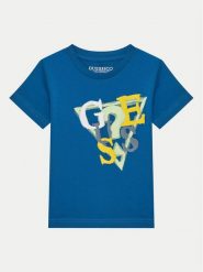 Guess T-Shirt N5GI10 K8HM4 Niebieski Regular Fit. Niebieskie t-shirty dla chłopców Guess, z aplikacjami, z bawełny, bez ramiączek. Za 49.99 zł.