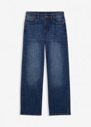 Jeansy wide leg, średni stan. Niebieskie jeansy dla dziewczynek bonprix, z jeansu. Za 79.99 zł.