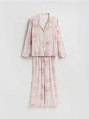 Wzorzysta piżama dwuczęściowa - brązowy. Brązowe piżamy damskie Reserved, l, bez wzorów, z wiskozy, bez ramiączek. Za 159.99 zł.