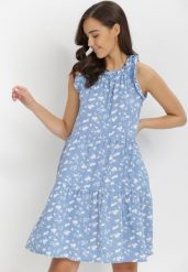 Niebieska Sukienka Diara. Niebieskie sukienki damskie Born2be, na imprezę, na lato, l, bez wzorów, bez kołnierzyka, bez ramiączek, mini, rozkloszowane. Za 79.99 zł.