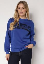 Niebieska Bluza z Bawełną i Napisem Fezorla. Niebieskie bluzy damskie Born2be, l, bez wzorów, z bawełny, bez kaptura. Za 69.99 zł.