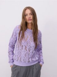 Bluzka z haftem - lawendowy. Fioletowe bluzki damskie Reserved, l, bez wzorów, z koronki, bez kołnierzyka, bez ramiączek. W wyprzedaży za 79.99 zł.