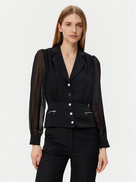 Morgan Koszula 251-CZIPA Czarny Regular Fit. Czarne bluzki damskie Morgan, bez wzorów, z syntetyku, bez kołnierzyka, bez ramiączek. Za 189.99 zł.