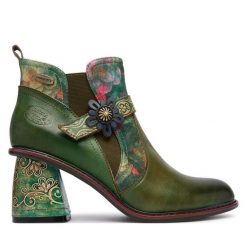 Botki Laura Vita. Zielone botki damskie Laura Vita, bez obcasa, na słupku, bez zapięcia. Za 599.99 zł.