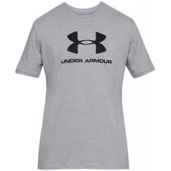 Koszulka fitness męska Under Armour Sportstyle Logo SS. Szare buty sportowe męskie Under Armour, l, bez wzorów, z bawełny, bez kołnierzyka, bez ramiączek, na fitness i siłownię. Za 98.40 zł.