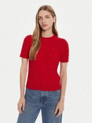 Tommy Hilfiger Sweter WW0WW45656 Czerwony Regular Fit. Czerwone swetry damskie Tommy Hilfiger, xs, bez wzorów, z bawełny, bez kołnierzyka, bez ramiączek, bez kaptura. Za 359.99 zł.