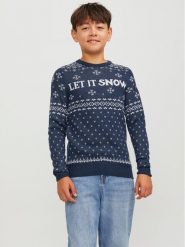 Jack & Jones Junior Sweter 12247507 Granatowy Regular Fit. Niebieskie swetry dla chłopców Jack & Jones Junior, bez wzorów, z syntetyku, bez kołnierzyka, bez kaptura. Za 164.99 zł.