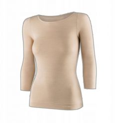 LS1628W Koszulka damska z rękawem 3/4 COMFORT MERINO beżowy S. Brązowe t-shirty damskie Brubeck, s, bez wzorów, bez kołnierzyka. Za 247.33 zł.