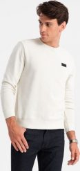 Ombre Nierozpinana bluza męska dresowa z metalowym pinem kremowa V2 OM-SSNZ-0136 XXL. Białe bluzy męskie Ombre, m, bez wzorów, z dresówki, bez kaptura. Za 139.99 zł.