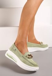 Zielone Mokasyny z Łańcuszkiem na Wysokiej Platformie Iracana. Zielone mokasyny damskie Renee, eleganckie. Za 74.99 zł.