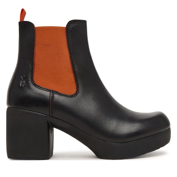 Botki Fly London. Czarne botki damskie Fly London, bez obcasa, na słupku, bez zapięcia. Za 794.99 zł.