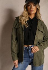 Zielona Koszula Sztruksowa z Dodatkiem Bawełny i Kieszeniami Mevanora. Zielone bluzki damskie Renee, l, bez wzorów, z bawełny, eleganckie, bez kołnierzyka, bez ramiączek. Za 49.99 zł.