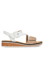 Rieker Sandały CEO-V3660-60 Biały. Białe sandały damskie Rieker, bez wzorów, z materiału, bez obcasa, na koturnie, bez zapięcia. Za 299.99 zł.