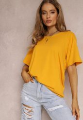 Żółty T-shirt Eraela. Żółte bluzki damskie Renee, plus size, bez wzorów, z bawełny, klasyczne, bez kołnierzyka. Za 24.99 zł.